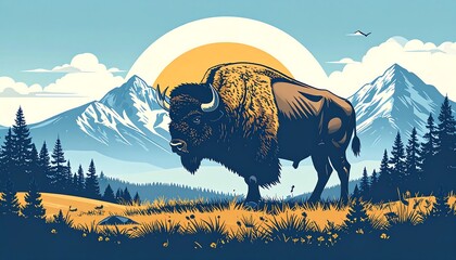 Bison in a mountainous landscape