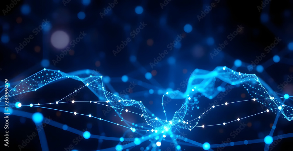 Fototapete big data technology and data science illustration, abstract data flow concept, network for artificia