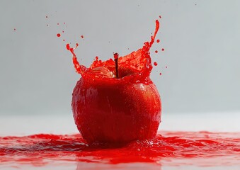 Red Apple Splashing In Liquid