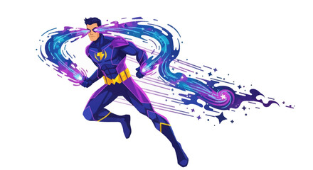 Dynamic Superhero Illustration with Energy Blast and Purple Suit.