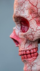 Obraz premium A detailed, artistic depiction of a skull showcasing intricate textures and colors, emphasizing its unique features and surface patterns.