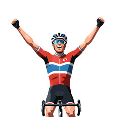 Joyful Vector Illustration of a Cycling Race Winner Celebrating - Modern Flat Design for Achievement and Triumph in Sports
