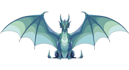 Majestic Blue Dragon with Spreading Wings and Horns. © Rizal
