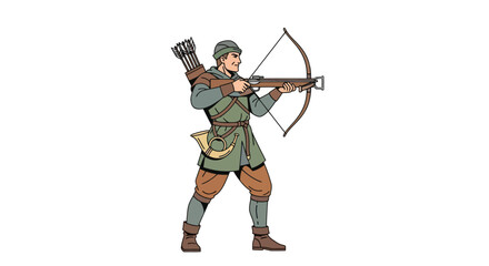 Medieval Crossbowman in Combat Stance Aiming Weapon.