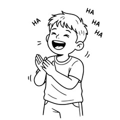 Happy boy laughing loud outline illustration