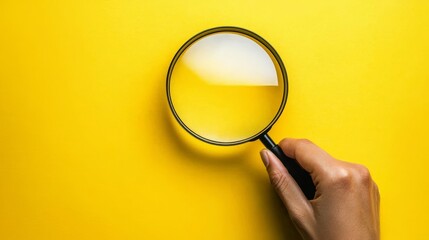 Magnifying glass highlighting details in the palm of a hand.