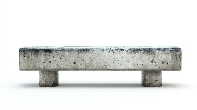 Concrete brutalist bench isolated on white background, featuring a strong minimalist design and rough texture, representing modern furniture architecture