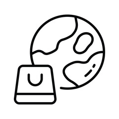 Global shopping icon representing worldwide online stores and ecommerce shopping