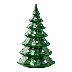 Ceramic Christmas tree, green glossy finish, isolated PNG for holiday decor.