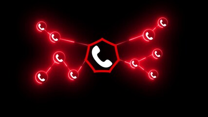 Glowing red network of phone call icons on a black background, symbolizing modern communication and global connectivity in the digital age era - Powered by Adobe