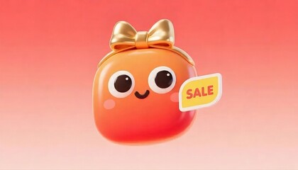 オレンジ色のキャラクター財布がセール表示とピンク色の背景