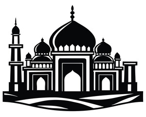 Minimalist black and white mosque silhouette islamic architecture religious building cultural landmark