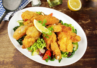 Breaded Chicken Snack on Salad