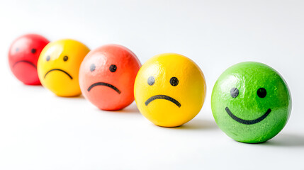 Customer feedback representing satisfaction rating from sad to happy