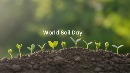 World Soil Day celebration with young plants growing from fertile soil