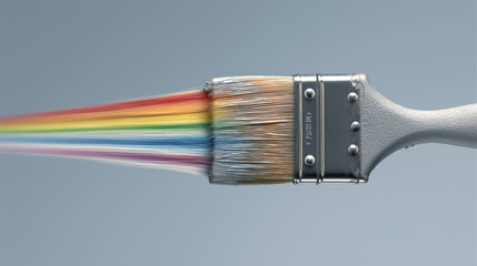 Paintbrush splattered with rainbow paint graphic suitable for art projects, creative design work, diy crafts, and lgbtq themed content.