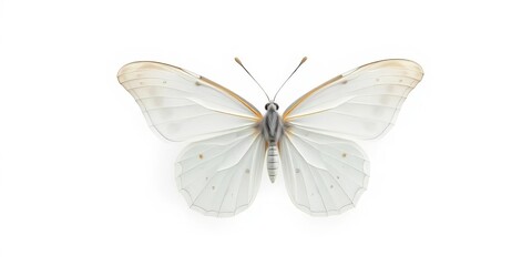 A pristine white butterfly, wings fully spread, isolated on pure white background,   butterflies,  freedom