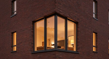 Luxurious apartments, fragment of the facade of a modern brick building, Corner of building, Fragment of a modern apartment building in front. Very modern apartment house