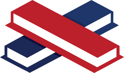 Vector illustration of two stacked hardcover books mockup in cross format