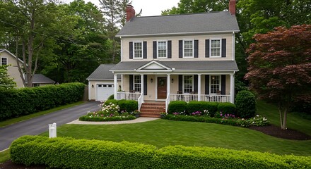 the front view of a home with a yard . High quality photo