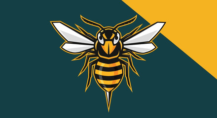Illustration of a cartoon bee with yellow and black stripes on a two-tone background.