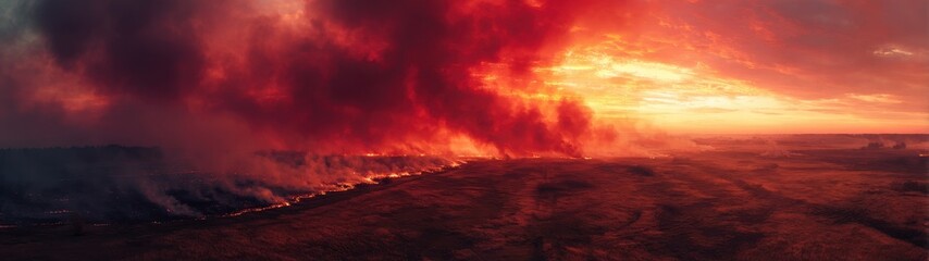 Fiery Sunset Inferno - Abstract Volcanic Eruption Landscape.