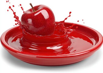 Red Apple Splashing On Red Plate