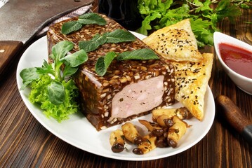 Wild Game Meat Appetizer with Mushroom Jelly and Sauce Cumberland