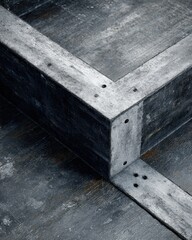 Abstract Industrial Wooden Box Corner - Aged Texture, Dark Tones, Minimalist Composition.