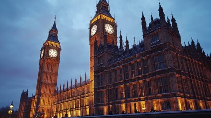 Historic governmental building at night in winter