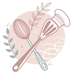 Illustration of cooking utensils with floral accents on a light background