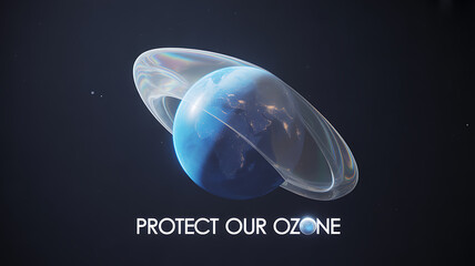 Earth surrounded by a translucent ozone layer, emphasizing environmental protection