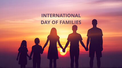 Silhouette of a family holding hands at sunset on International Day of Families