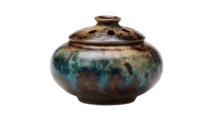 Dark Brown And Teal Speckled Ceramic Jar With Lid