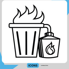 Burning Trash Can Icon with Gas Can Fire Symbol of Trash Burning Garbage Bin on Fire with Fuel Container