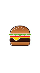 Deliciously stacked hamburger illustration with fresh toppings on a clean white background