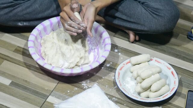 Traditional Pempek Kapal Selam Shaping Process in Palembang Indonesian Culinary Preparation
