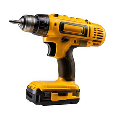 Yellow power drill isolated on white background