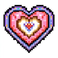 Pixelated heart, layered with colors, intricate design