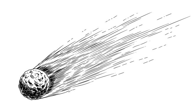 Dramatic Hand Drawn Sketch of a Fast Moving Comet