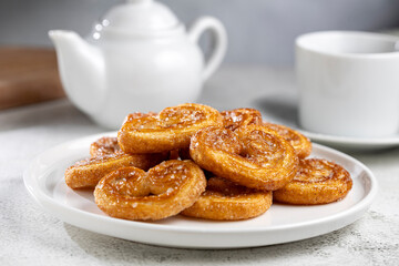 Tasty French Palmier Cookies Pastry. Palmiers or elephant ears.