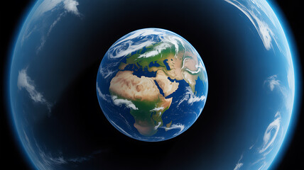 Fototapeta premium Earth viewed from space with Africa and Europe visible, surrounded by atmospheric glow and clouds