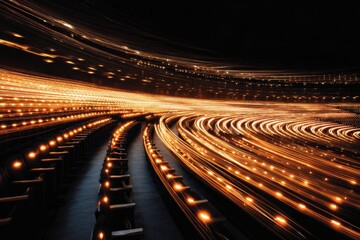 Abstract Light Trails - Dynamic Curved Lines of Golden Illumination Against Black.