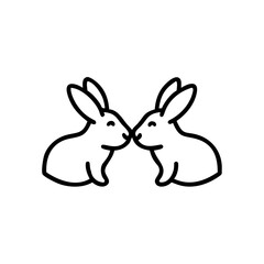 Fototapeta premium Two bunnies touching noses in a minimalist line art style 