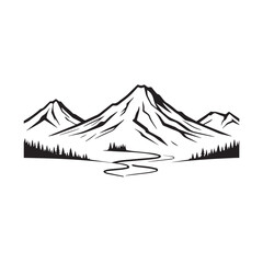 Black and White Mountain Illustration Image in Minimalist Line Art Style, Clean and Elegant Design