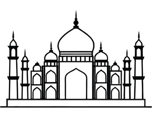 Elegant silhouette outline of a traditional mughal palace with tall minarets