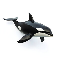 Obraz premium Realistic full-body side view portrait of an orca whale with smooth black-and-white markings and a curved dorsal fin, captured in high resolution with dynamic lighting, soft shadows, and clean sharp.