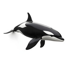 Obraz premium Realistic full-body side view portrait of an orca whale with smooth black-and-white markings and a curved dorsal fin, captured in high resolution with dynamic lighting, soft shadows, and clean sharp.
