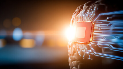 A conceptual image of a brain integrated with advanced technology, symbolizing the fusion of human intellect and artificial intelligence.