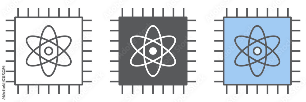 Aufkleber quantum computing line and glyph icon, technology and processor, chip with atom sign, vector graphic